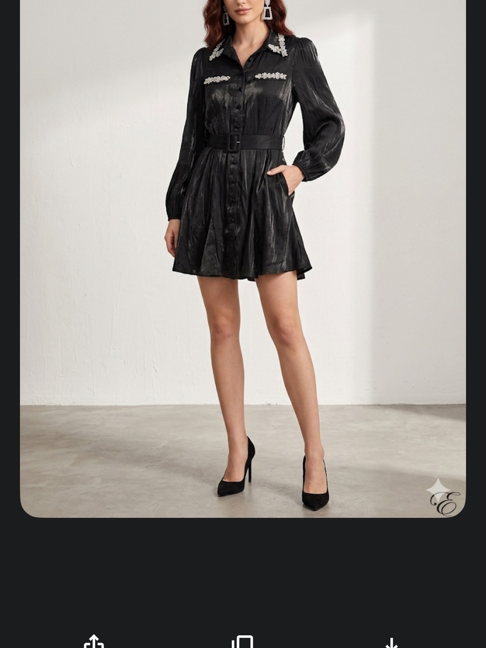 Fashion Nova Black Long-Sleeve Buttoned Mini Dress with Embellished Shoulders